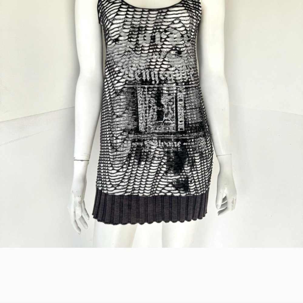Salvage Rare "Lords Of Vengance" unique silver metallic swirl shirt/dress. L